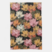 Wasserlilie Rosa Gelb auf schwarz Geschirrtuch (Vertikal)