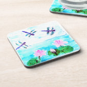 Wasserlilie Teichmalerei Libellen Getränkeuntersetzer (Linke Seite)