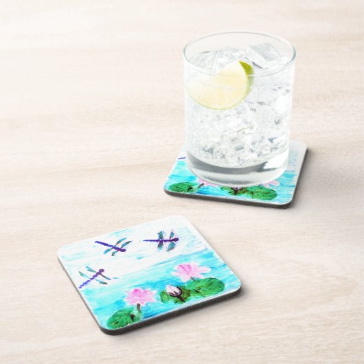 Wasserlilie Teichmalerei Libellen Getränkeuntersetzer (Rechte Seite)