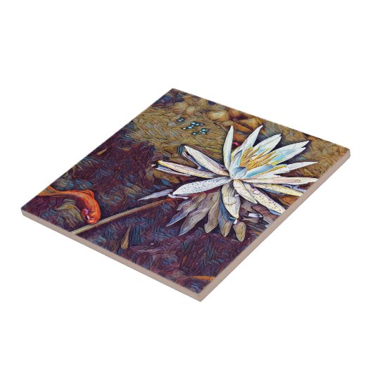Wasserlilie und Koi Keramik Tile Fliese (Seite)