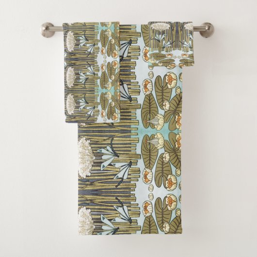 Wasserlilien, Libellen, Marsh Art Nouveau Badhandtuch Set (Insitu)