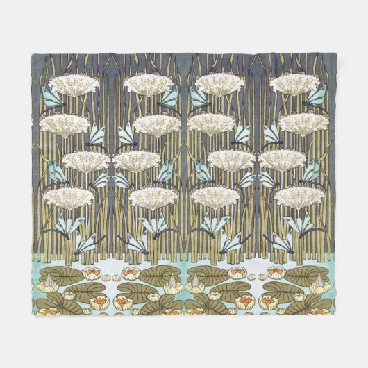Wasserlilien, Libellen, Marsh Art Nouveau Fleecedecke (Vorderseite (Horizontal))