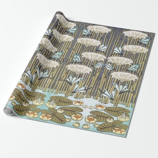 Wasserlilien, Libellen, Marsh Art Nouveau Geschenkpapier (Ungerollt)