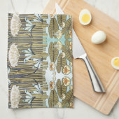 Wasserlilien, Libellen, Marsh Art Nouveau Geschirrtuch (Viertel Falte)