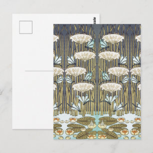 Wasserlilien, Libellen, Marsh Art Nouveau Postkarte