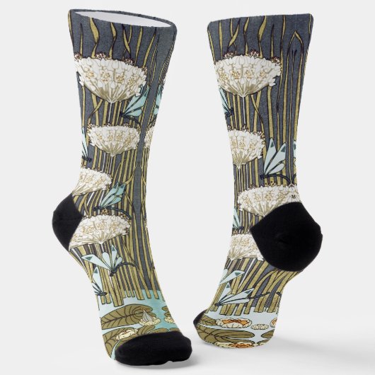 Wasserlilien, Libellen, Marsh Art Nouveau Socken (Gewinkelt)
