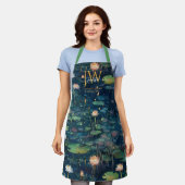 Wasserlilien Märchengrüne Farbtöne für Monogramm Schürze (Getragen)