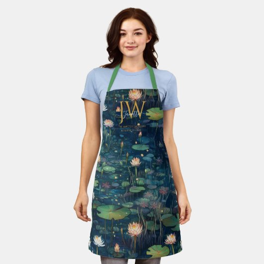 Wasserlilien Märchengrüne Farbtöne für Monogramm Schürze (Getragen)