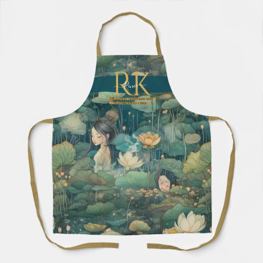 Wasserlilien Märchengrüne Farbtöne für Monogramm Schürze (Vorderseite)