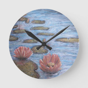 Wasserlilien Runde Wanduhr
