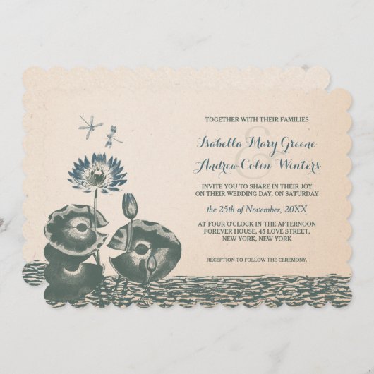 Wasserlilien- und -libellenhochzeit einladung (Vorne/Hinten)