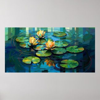 Wasserlilien und Lotus-Blume Aquarellmalerei Poster