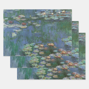 Wasserlilien von Claude Monet, Vintage Blume Geschenkpapier Set