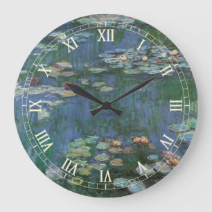 Wasserlilien von Claude Monet, Vintage Blume Große Wanduhr