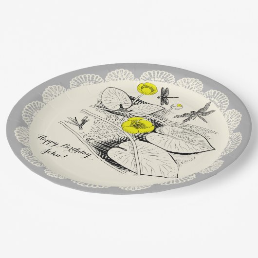 Wasserliliengravur Pappteller (Schrägansicht)