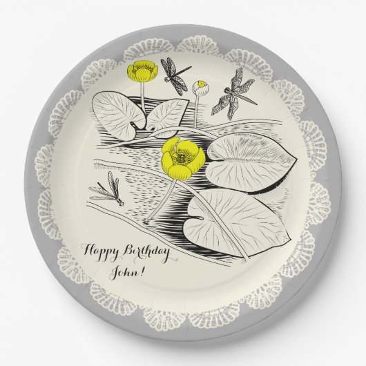 Wasserliliengravur Pappteller (Vorderseite)