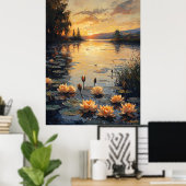 Wasserliliensee bei Sonnenuntergang im beeindrucke Poster (Heimbüro)