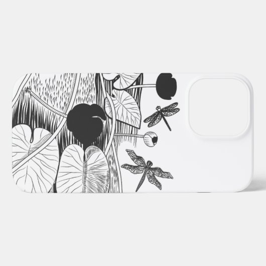 Wasserlililienschwarze Grafik iPhone Hülle (Rückseite (Horizontal))