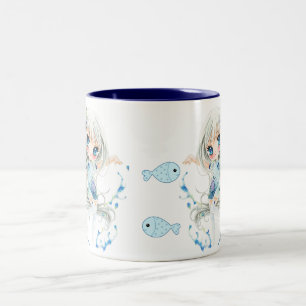 Wassermädchen und kawaii Fische Zweifarbige Tasse