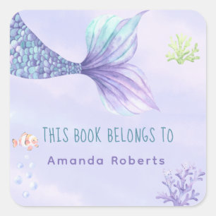 Wassermalerei Meerjungfrauenschwanz - Baby Shower Quadratischer Aufkleber