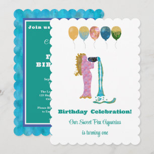 Wassermann 1. Geburtstag Impressionist Gold Glitte Einladung