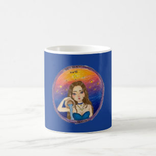 Wassermann Astrologie Mädchen im blauen Sternenhim Kaffeetasse