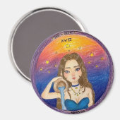 Wassermann Astrologie Mädchen im blauen Sternenhim Magnet (Vorderseite/Rückseite)