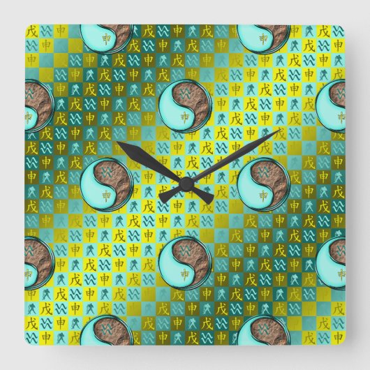 Wassermann & Erd-Affe Quadratische Wanduhr (Vorderseite)
