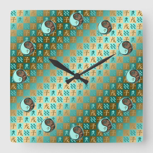 Wassermann & Erdratte Quadratische Wanduhr (Vorderseite)