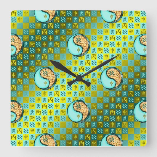 Wassermann & Feueraffe Quadratische Wanduhr (Vorderseite)