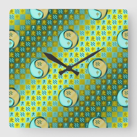 Wassermann & Metallaffe Quadratische Wanduhr (Vorderseite)