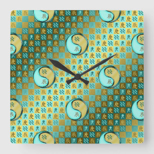 Wassermann & Metalldrache Quadratische Wanduhr