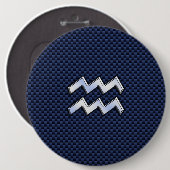 Wassermann-Sternzeichen-Symbol auf navyblauem Kohl Button (Vorne & Hinten)