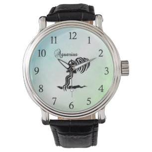 Wassermann-Sternzeichen und Symbol Blau Grün Armbanduhr