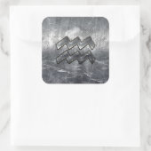 Wassermann-Tierkreis-Symbol beunruhigter silberner Quadratischer Aufkleber (Tasche)