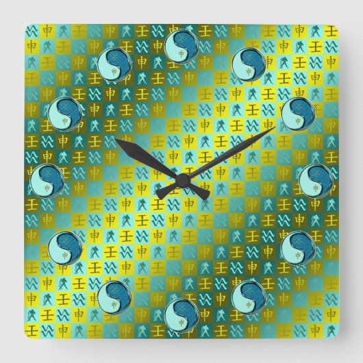 Wassermann & Wasser-Affe Quadratische Wanduhr (Vorderseite)