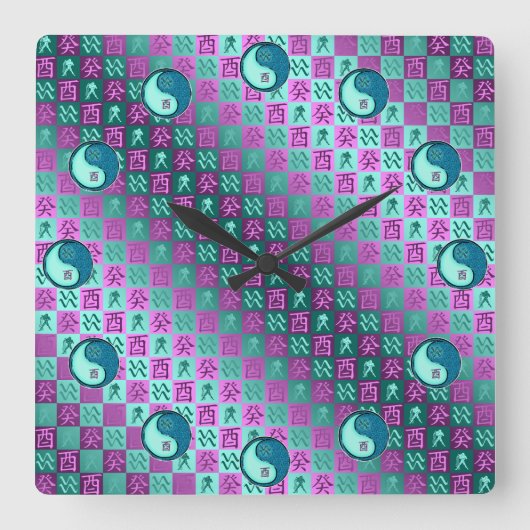 Wassermann & Wasserhahn Quadratische Wanduhr (Vorderseite)