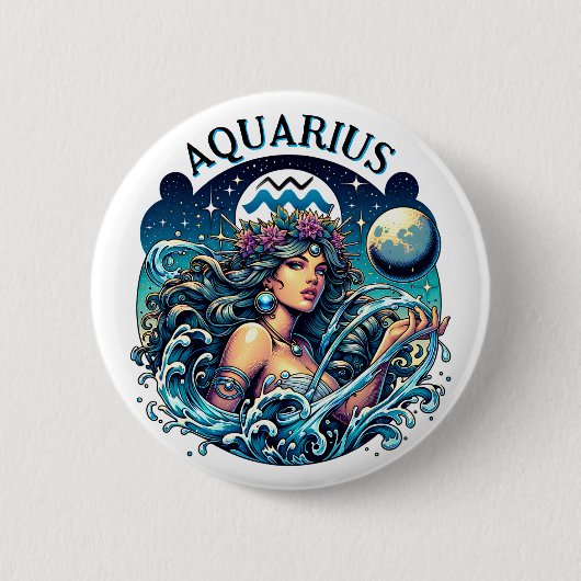 Wassermann Wassermann Schönes Astrologie-Weib Button (Vorderseite)