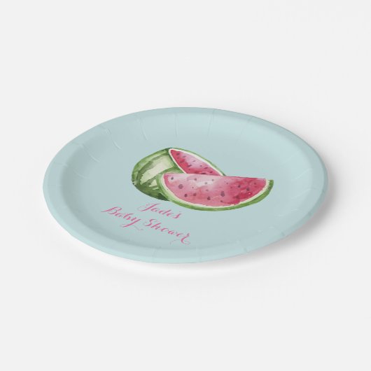 Wassermelon Babydusche Aqua Aquamarin Türkis Pappteller (Schrägansicht)