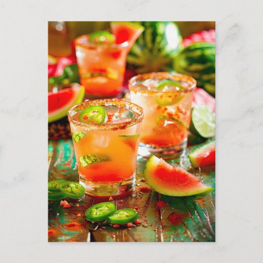 Wassermelon Chili Cocktail - Spicter Sommer Feiertagspostkarte (Vorderseite)