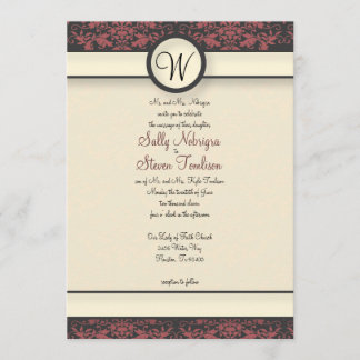Wassermelon & Cream Damask Wedding Einladung