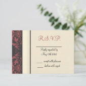 Wassermelon & Cream Damask Wedding RSVP Karte (Stehend Vorderseite)