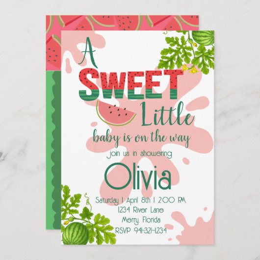 Wassermelon Theme Babydusche Einladung (Vorne/Hinten)