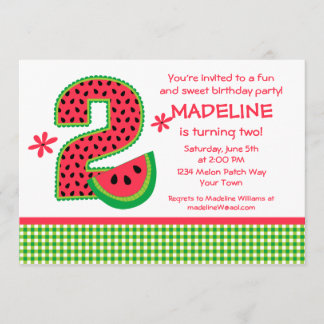 Wassermelone-2. Geburtstags-Gingham Einladung