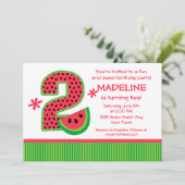 Wassermelone-2. Geburtstags-Streifen Einladung (Stehend Vorderseite)