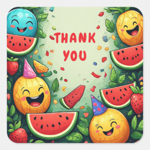 🍉 Wassermelone Ananas Erdbeere Sommerparty Fr Quadratischer Aufkleber