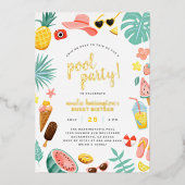 Wassermelone, Ananas und tropische Blätter Party P Folieneinladung (Vorderseite)