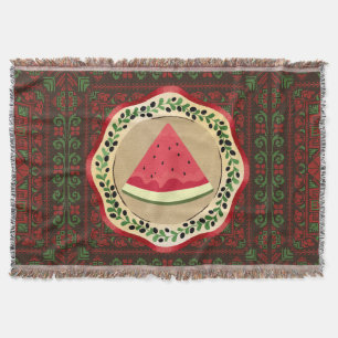 Wassermelone auf Olivenplatte mit palästinensische Decke