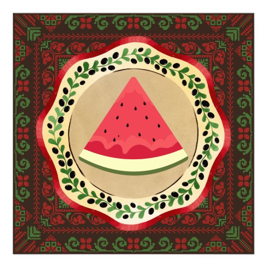 Wassermelone auf Olivenplatte mit palästinensische Fotodruck (Vorne)