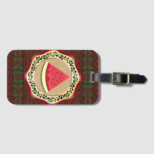 Wassermelone auf Olivenplatte mit palästinensische Gepäckanhänger (Vorderseite (Horizontal))